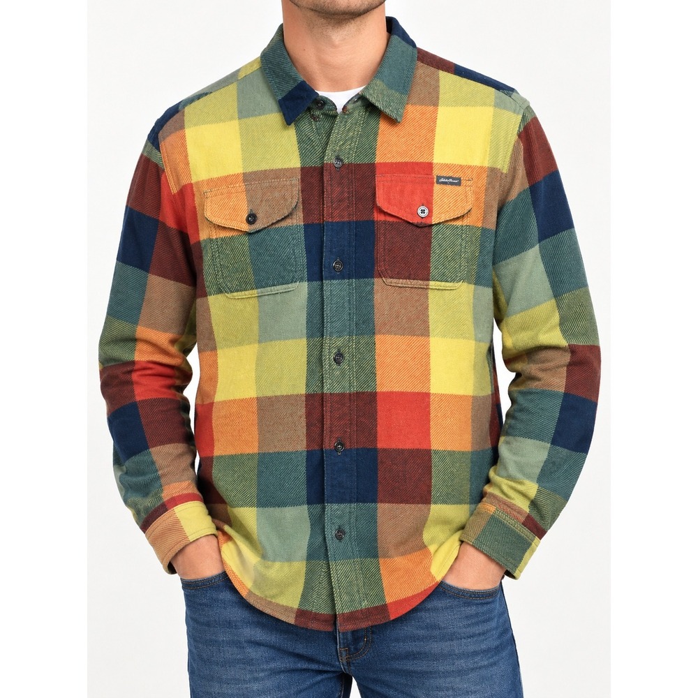 Eddie Bauer Fleece Shirt Mens Tall LT Plaid Buffalo Check Flannel Multicolor